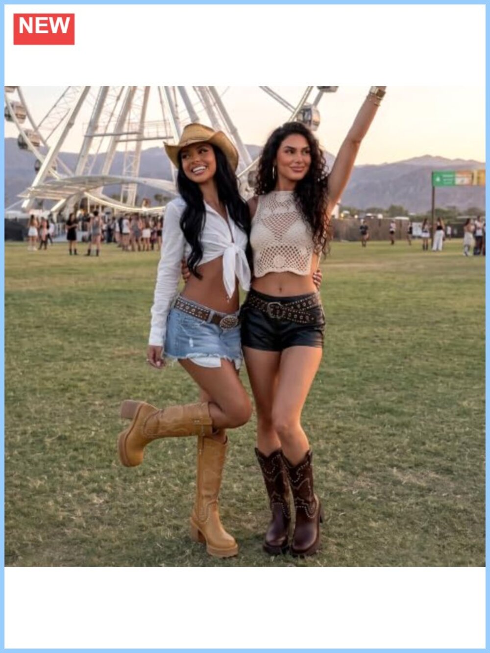 Leather Knee High Western Boots Platform Chunky Heel - Picture 5 of 6